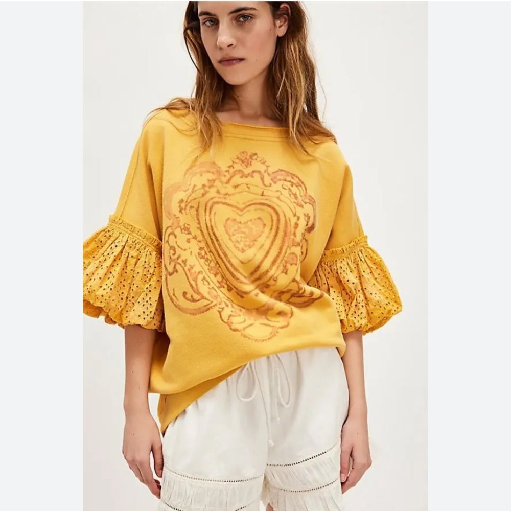 Free People Doily Sweatshirt in Mustard